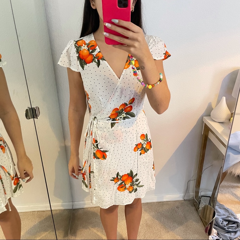 Cute White Wrap Dress with Oranges.